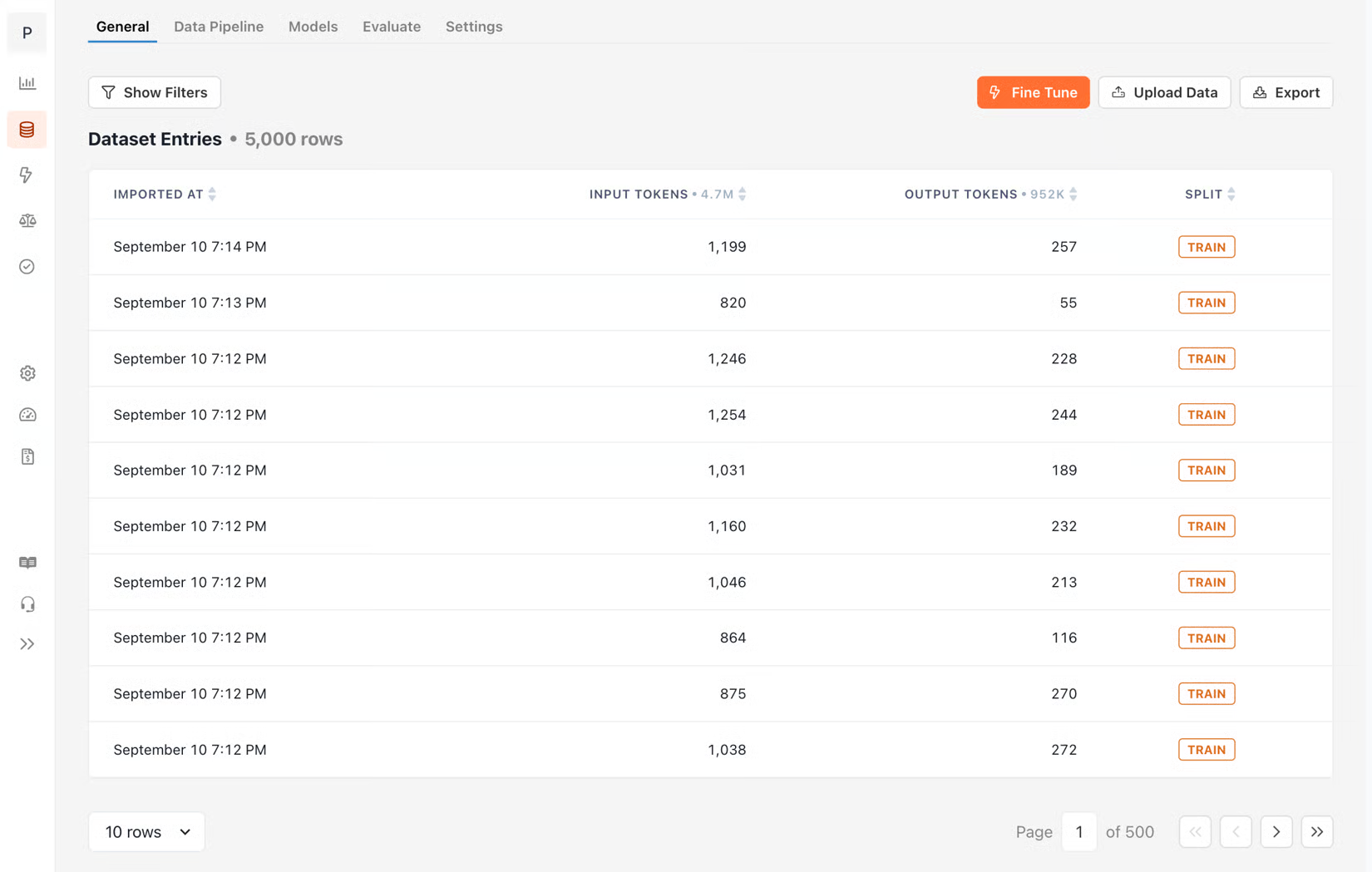 OpenPipe dataset entries for fine-tuning