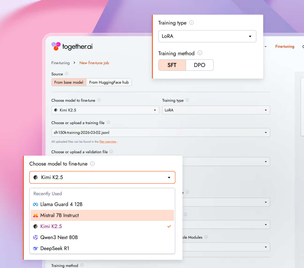 Together AI fine-tuning job configuration